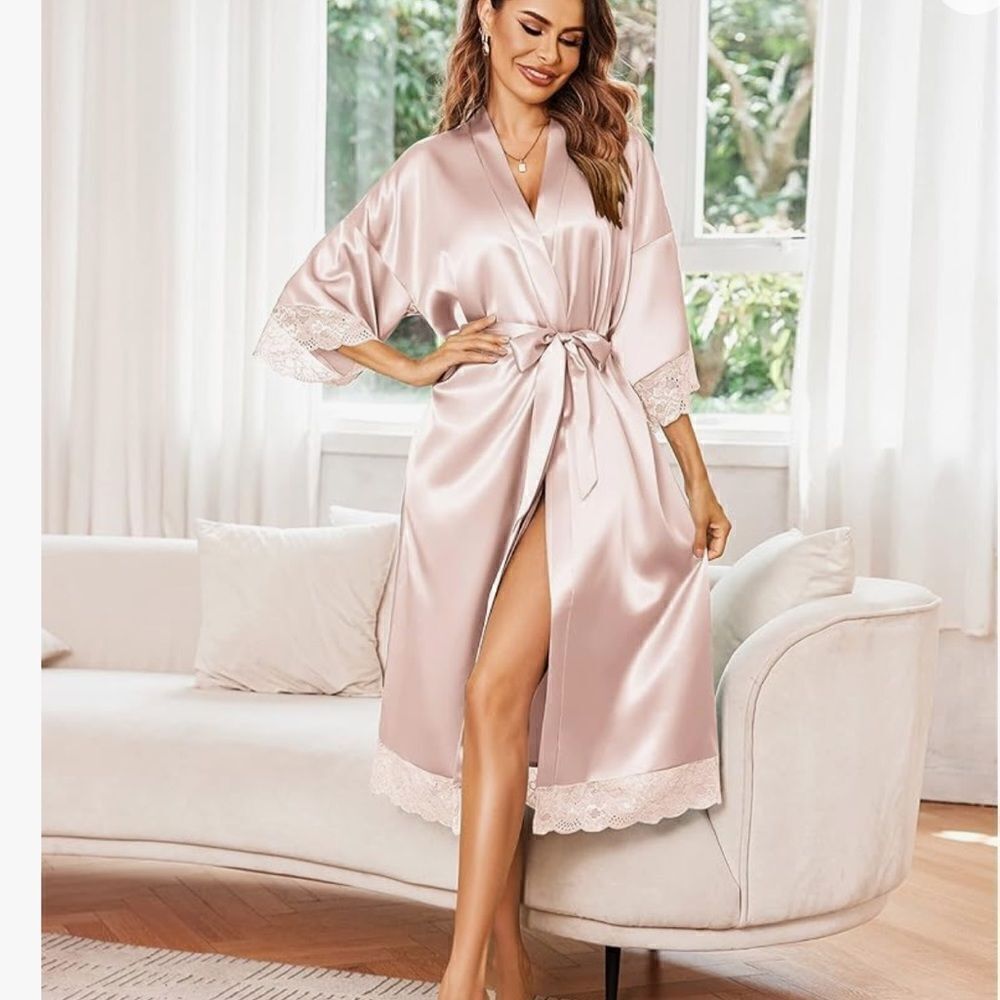 NWT Ekouaer Women's Satin Robe Silk Kimono Bathrobe S